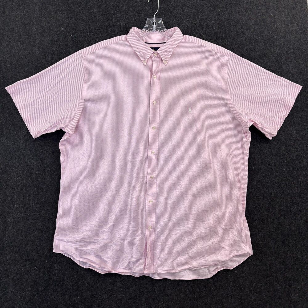 Ralph Lauren Shirt Men's Big 3XLT Pink White Stripe Stretch Performance Preppy